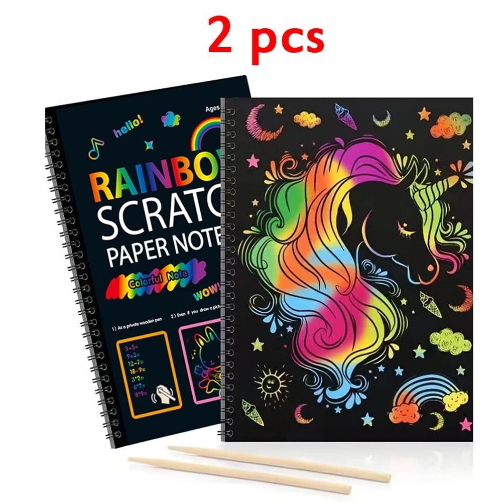 100 Pcs Rainbow Scratch Art Note Cards Set Dazzling DIY Scratch Painting Kit For Kids TeensParentCh 7