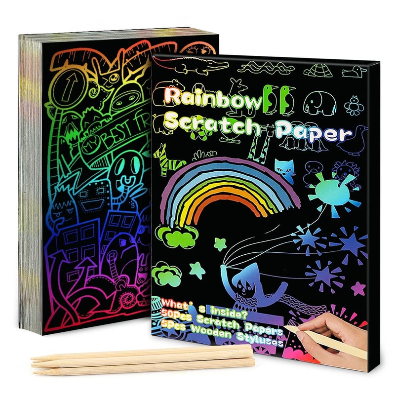 100 Pcs Rainbow Scratch Art Note Cards Set Dazzling DIY Scratch Painting Kit For Kids TeensParentCh 8