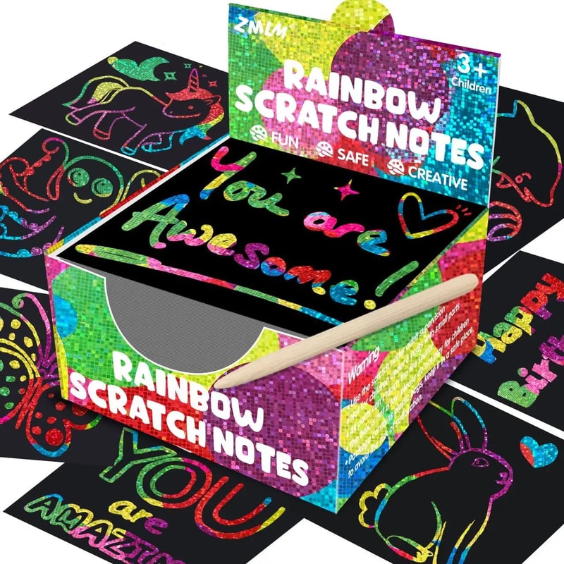 100 Pcs Rainbow Scratch Art Note Cards Set Dazzling DIY Scratch Painting Kit For Kids TeensParentCh 10