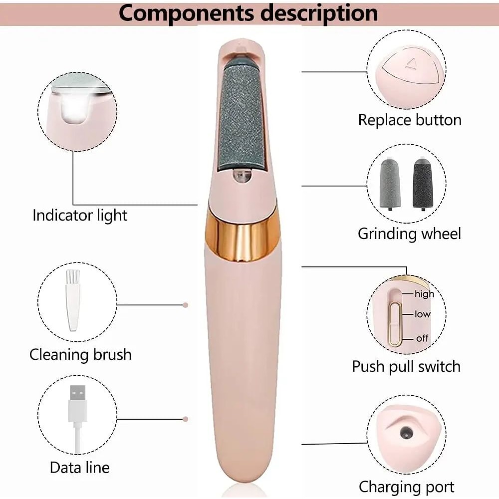 Rechargeable Electric Foot File Callus Remover Pink Portable Pedicure Foot Grinder 85Min Runtime 1 8