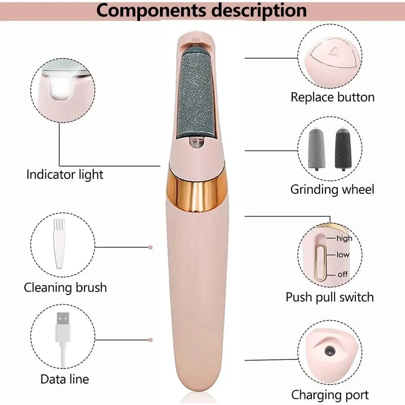 Rechargeable Electric Foot File Callus Remover Pink Portable Pedicure Foot Grinder 85Min Runtime 1 8