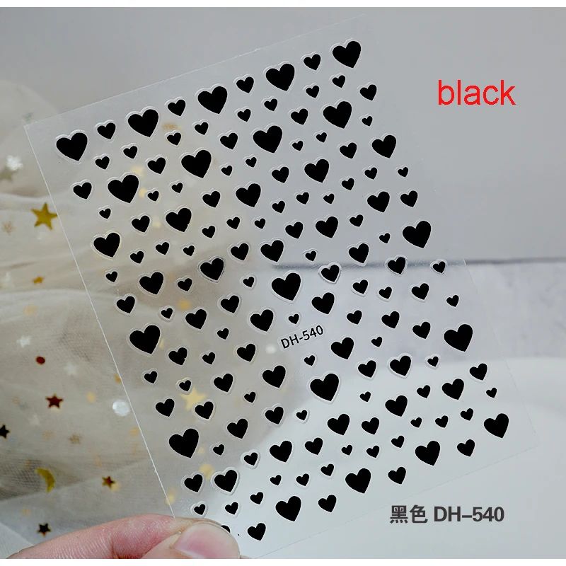 3D Nail Art Stickers Love Hearts Stars Clouds Red Black White Adhesive Nail Decals Sliders For Fre