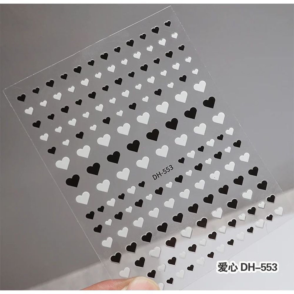 3D Nail Art Stickers Love Hearts Stars Clouds Red Black White Adhesive Nail Decals Sliders For Fre