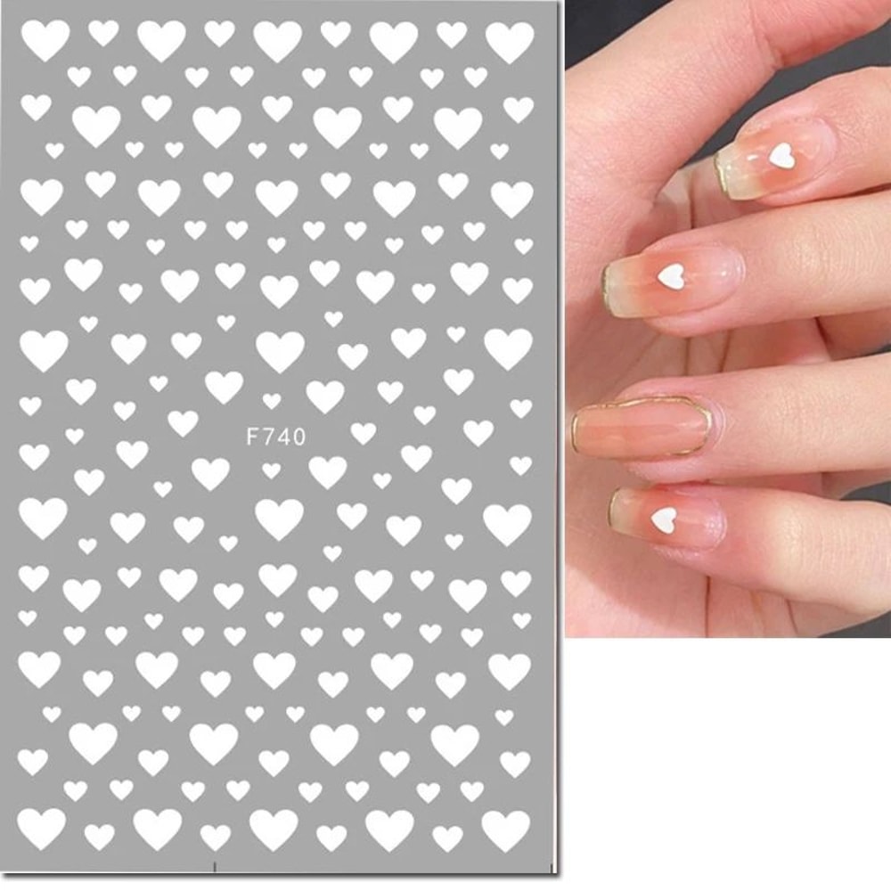 3D Nail Art Stickers Love Hearts Stars Clouds – Red Black White Adhesive Nail Decals Sliders for French Tips Manicure
