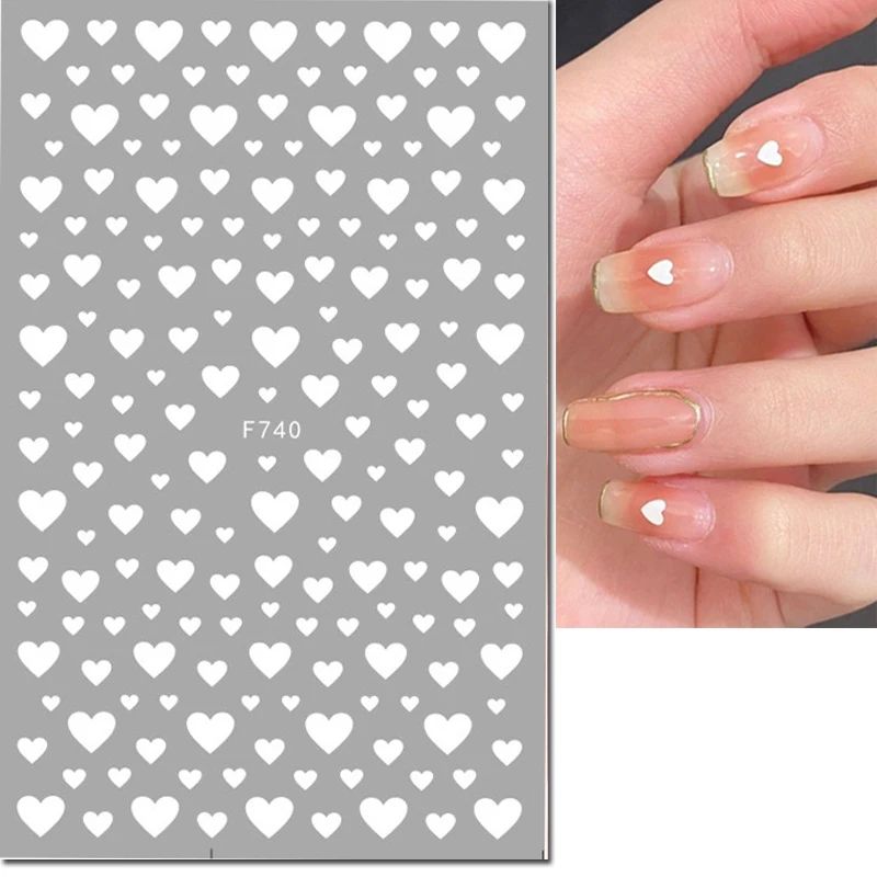 3D Nail Art Stickers Love Hearts Stars Clouds – Red Black White Adhesive Nail Decals Sliders for French Tips Manicure