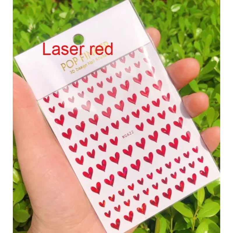 3D Nail Art Stickers Love Hearts Stars Clouds – Red Black White Adhesive Nail Decals Sliders for French Tips Manicure