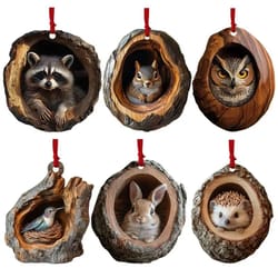 animal christmas acrylic ornaments 2d – raccoon owl bunny squirrel bird tree hole pendant, cute xmas tree decor gift