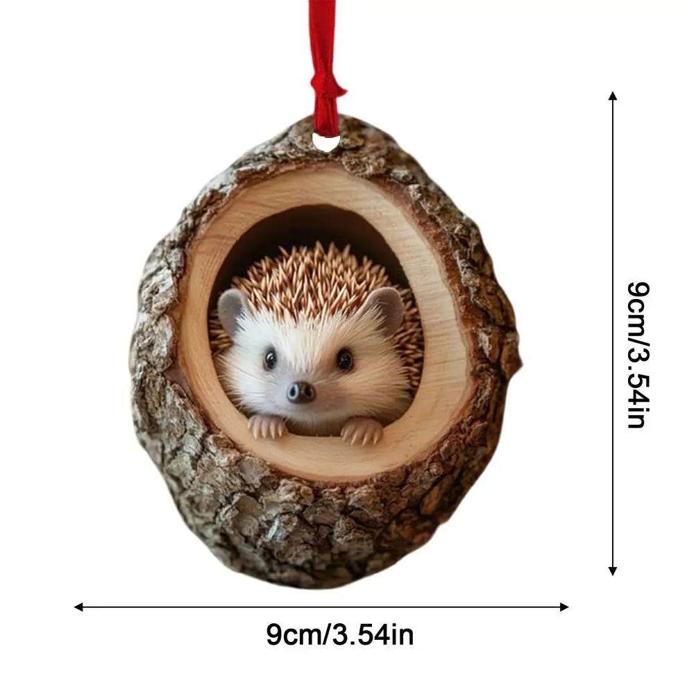 Animal Christmas Acrylic Ornaments 2D Raccoon Owl Bunny Squirrel Bird Tree Hole Pendant Cute Xmas 8