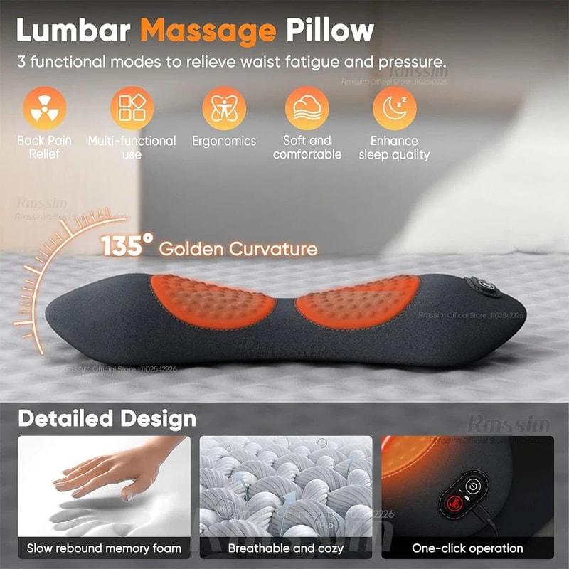 3in1 Electric Lumbar Support Pillow Adjustable Waist Support With Heating Vibration For Back Pain 8
