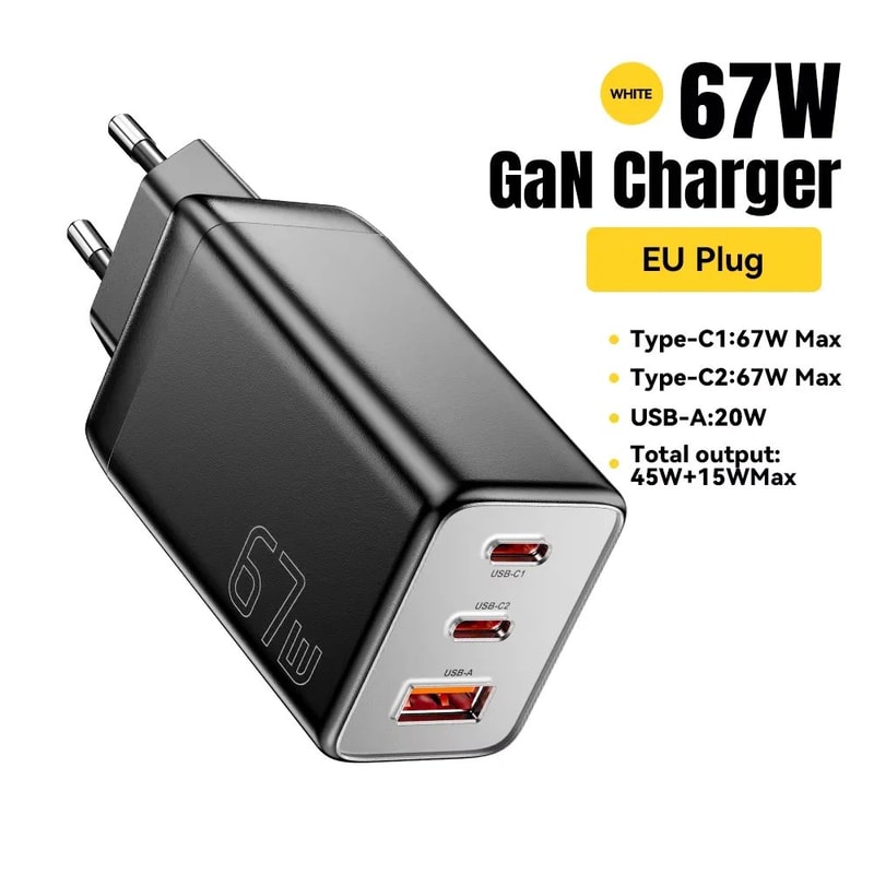 Essager 67W GaN USBC Fast Charger PD 30 QC 30 3Port Wall Charger For IPhone Samsung Xiaomi Laptop 6