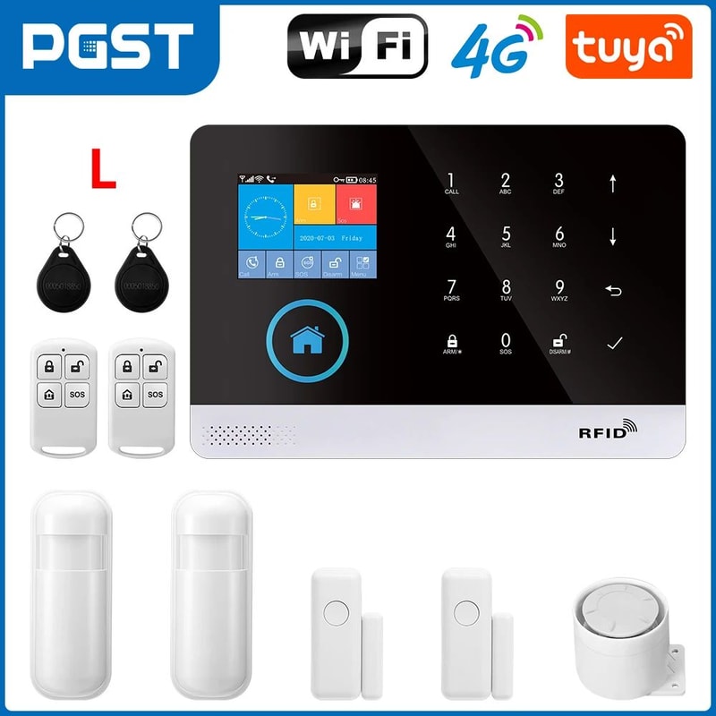PGST 103 Smart Home Security Alarm System 4G2G GSM WiFi Burglar Alarm With 24 In Screen RFID PIR 17