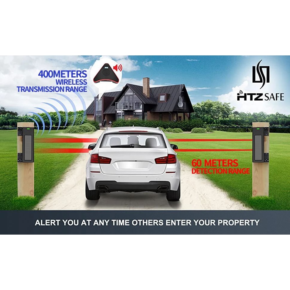 HTZSAFE Solar Wireless Driveway Alarm System With Infrared Beam Sensors 1300 Ft Range Outdoor Home 5