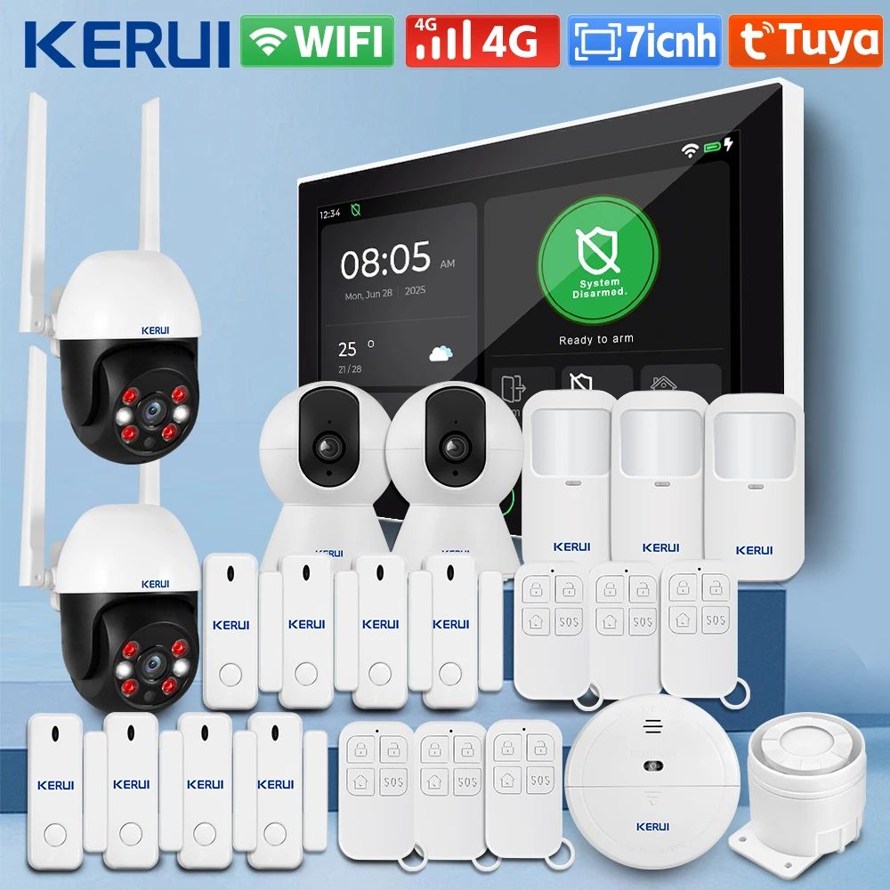 KERUI Tuya Smart 4G WiFi Home Alarm System With 7Inch Touch Screen Voice Control AppBased House Sec 1