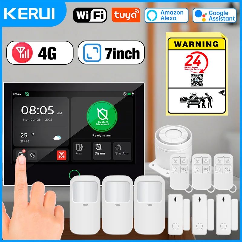 KERUI Tuya Smart 4G WiFi Home Alarm System With 7Inch Touch Screen Voice Control AppBased House Se 0