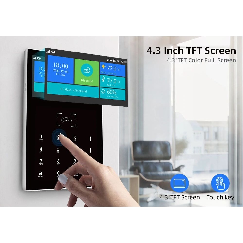 PG109 Tuya Smart WiFi GSM Home Alarm System With 43Inch Display App Control Temperature Monitor 7