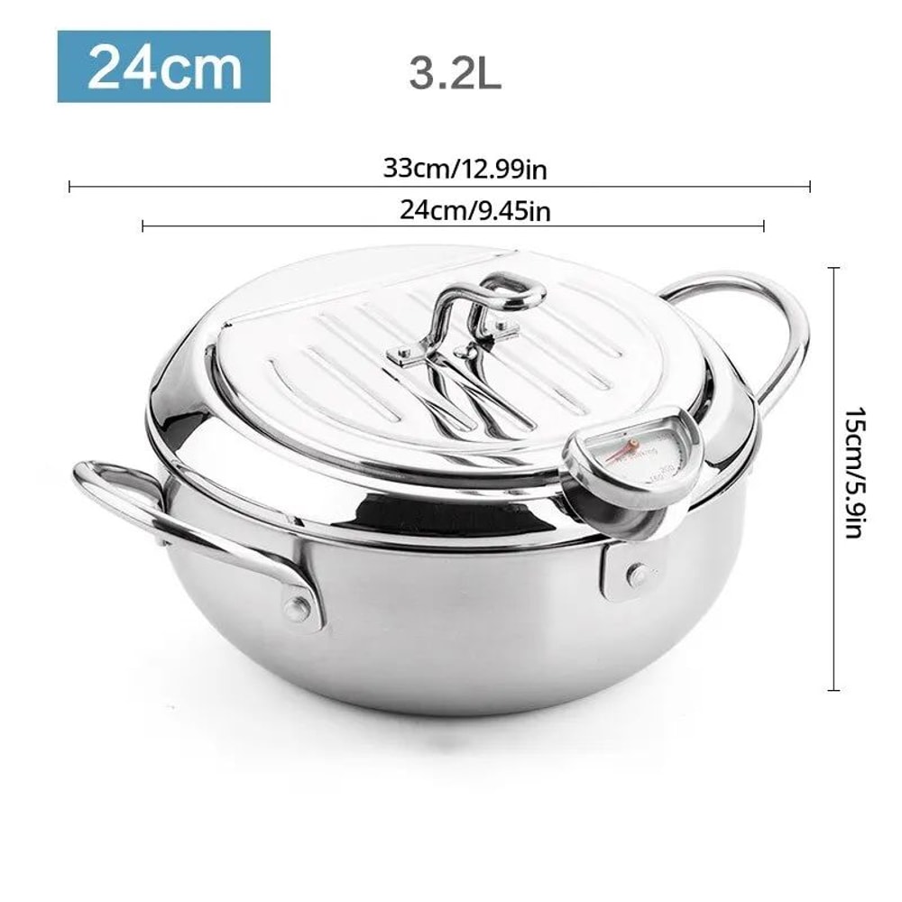 Stainless Steel Deep Frying Pan With Thermometer Lid Small OilSaving Tempura Fryer Pot For French 7