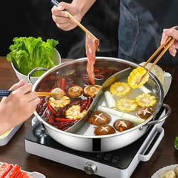 stainless steel double sided hot pot cooker, twin divided chinese hotpot pot for gas & induction stove
