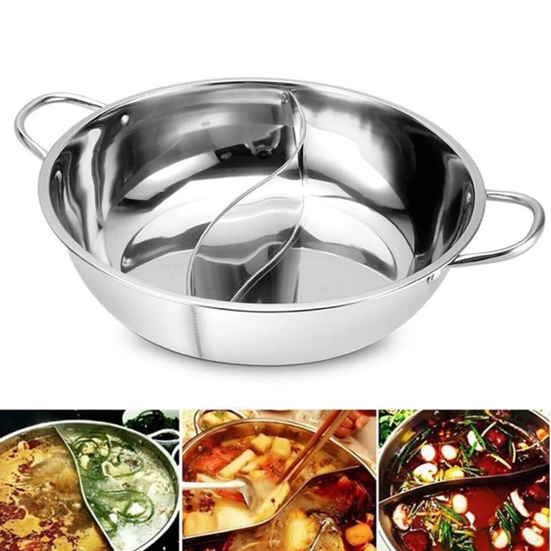 Stainless Steel Double Sided Hot Pot Cooker Twin Divided Chinese Hotpot Pot For Gas Induction Stov 6