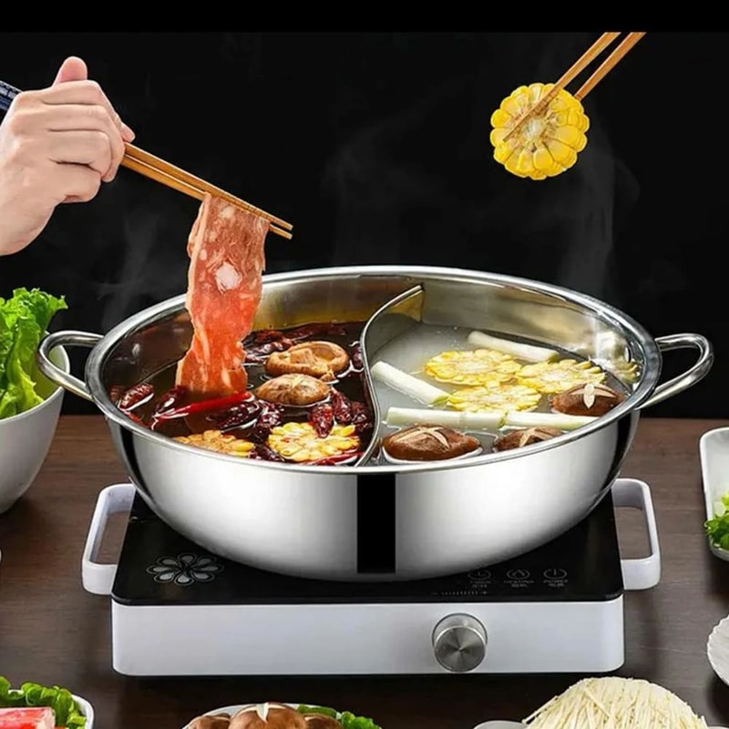 Stainless Steel Double Sided Hot Pot Cooker Twin Divided Chinese Hotpot Pot For Gas Induction Stov 7