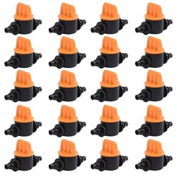 20 pcs 1/4 in irrigation control valves for 4/7mm hose, barbed water flow shut-off valves for drip systems