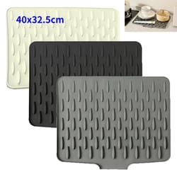silicone dish drying mat with tilted drain, non-slip kitchen counter drainer pad heat-resistant water diversion mat