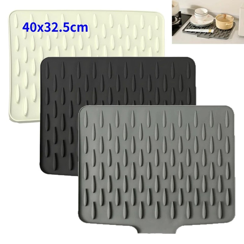 Silicone Dish Drying Mat With Tilted Drain NonSlip Kitchen Counter Drainer Pad HeatResistant Water 0