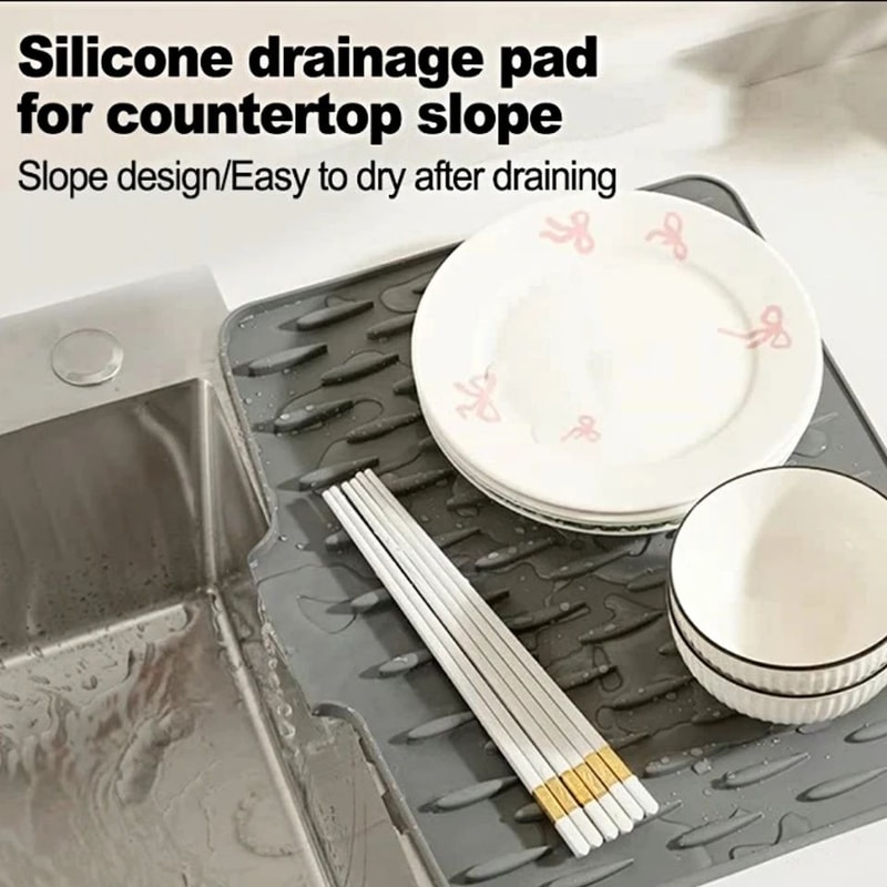 Silicone Dish Drying Mat With Tilted Drain NonSlip Kitchen Counter Drainer Pad HeatResistant Water 1