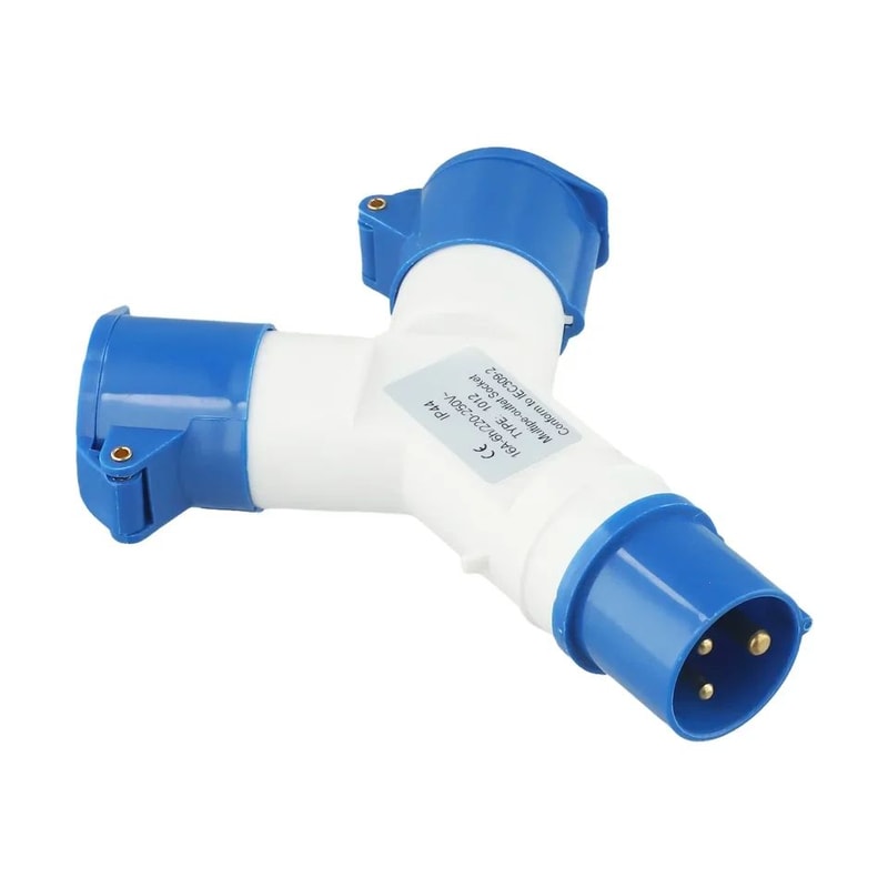 220V Industrial 2Way Power Splitter Plug IP44 Waterproof 3Pin Field Plug To Dual Socket Adapter 16A 3