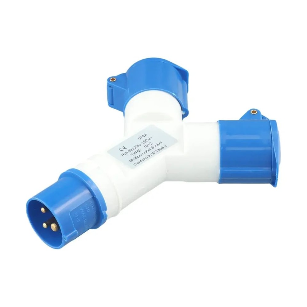 220V Industrial 2Way Power Splitter Plug IP44 Waterproof 3Pin Field Plug To Dual Socket Adapter 16A 4