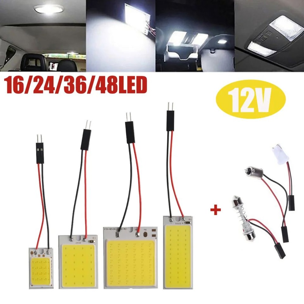 T10 W5W COB LED Interior Car Bulb 16243648SMD 6000K Super White Dome Reading Panel Light 12V 0