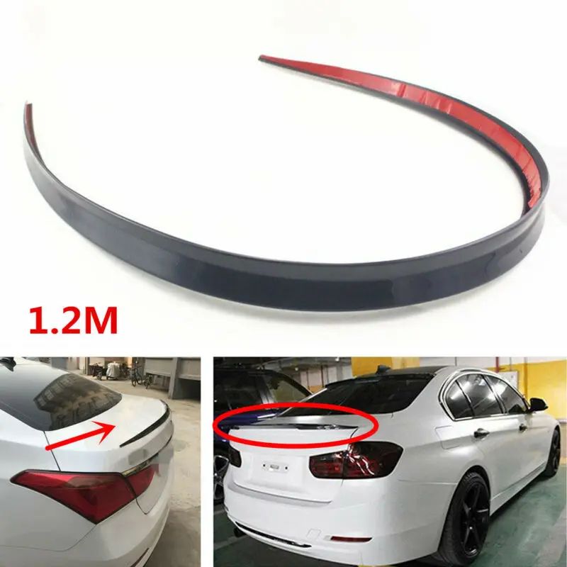 Universal 472in Rear Roof Spoiler Lip Decal Sticker Black Soft PU Trunk Wing Trim With PreApplied 0