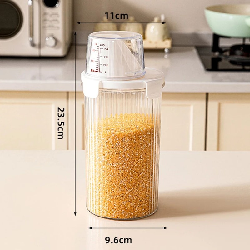 Transparent Food Storage Container With Pour Spout Measuring Cup Lid Cereal Sugar Beans Organizer 5