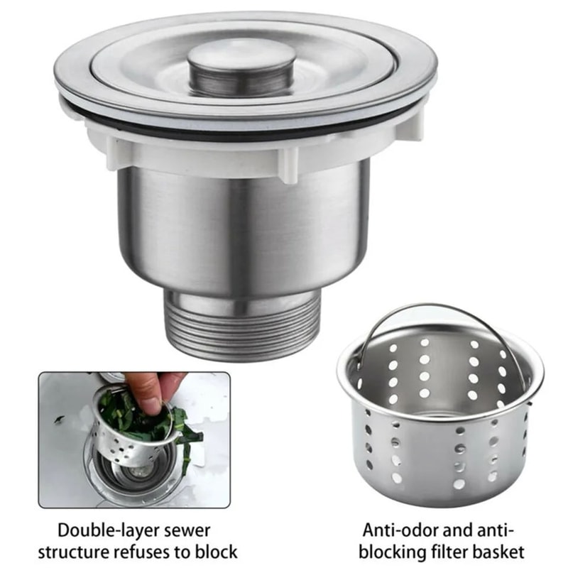 Kitchen Sink Drain Assembly With Basket Strainer Stopper Waste Plug Filter For Basin Drain AntiCl 0