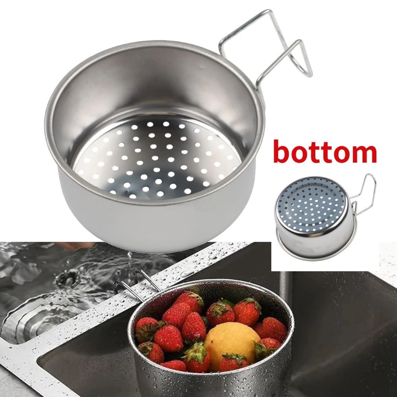 2in1 Hanging Sink Drain Basket Stainless Steel Kitchen Waste Strainer Filter For Food Scraps Vege 0