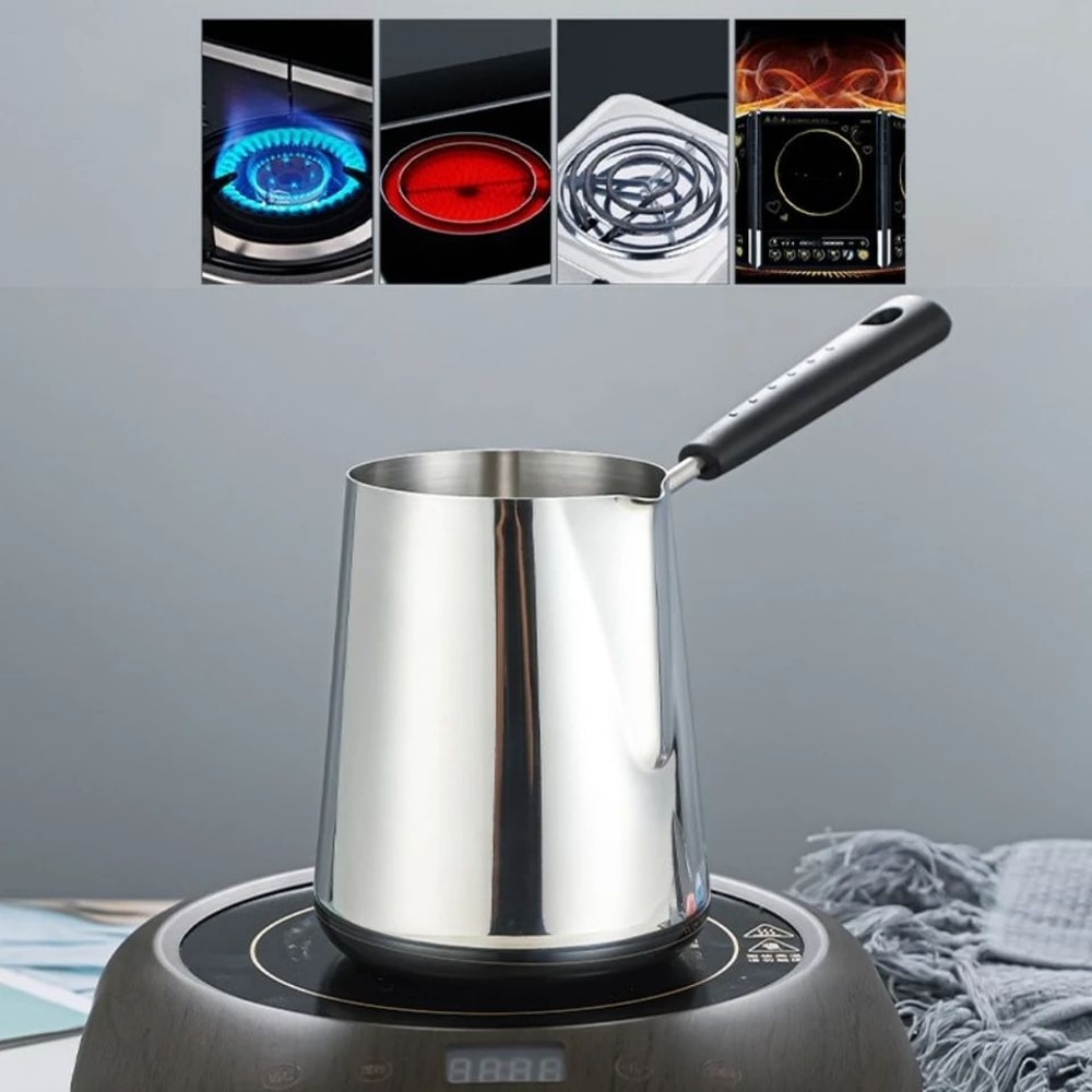 Stainless Steel Turkish Coffee Pot With Long Handle Milk Chocolate Melting Pan Sauce Warmer Stove 3
