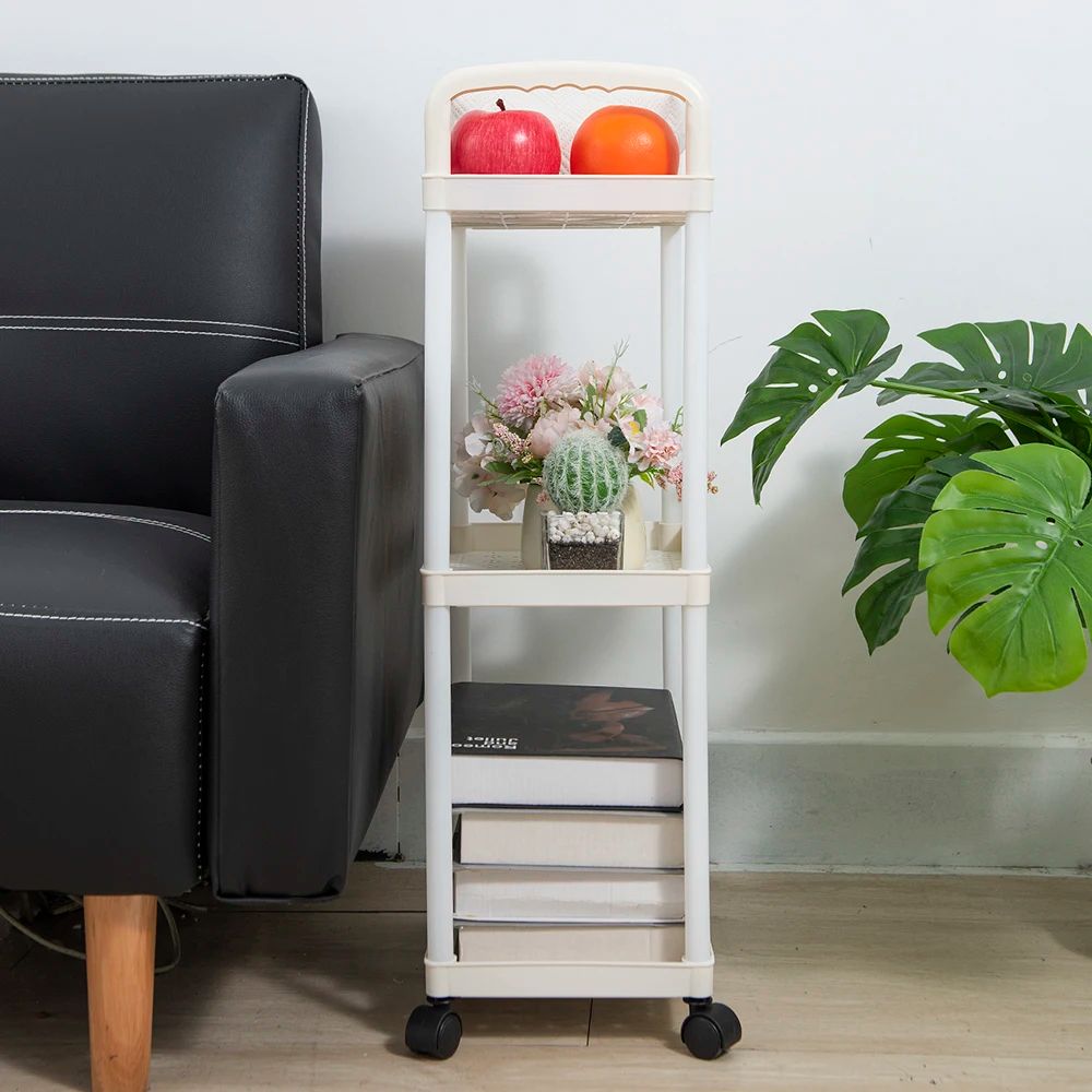 White Rolling Storage Cart 34 Tier Plastic Mobile Organizer Trolley With Wheels Hooks For Bathroo 1