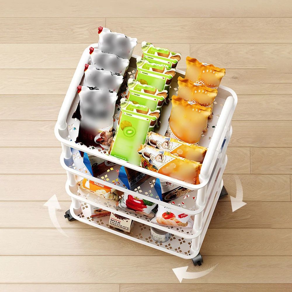 White Rolling Storage Cart 34 Tier Plastic Mobile Organizer Trolley With Wheels Hooks For Bathroo 5