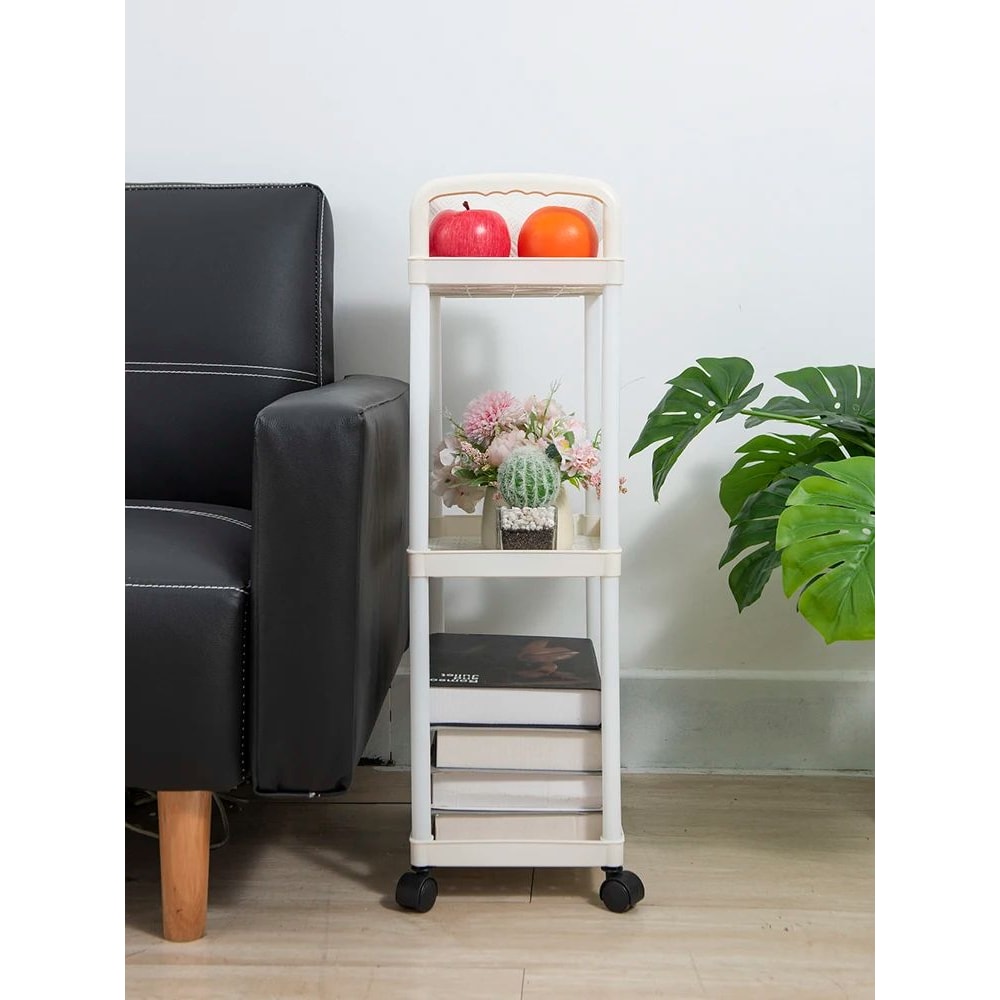 White Rolling Storage Cart 34 Tier Plastic Mobile Organizer Trolley With Wheels Hooks For Bathroo 6