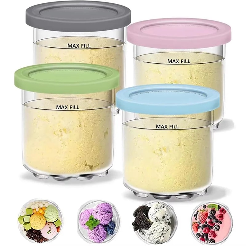 4Pack Creami Pints With Lids Compatible With Ninja Creami Reusable Ice Cream Containers For Smooth 0