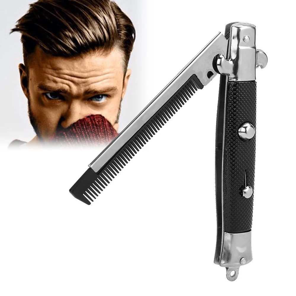 Folding Pocket Comb With Spring Clip Beard Moustache Hair Comb For Men Women Barbershop Grooming 3