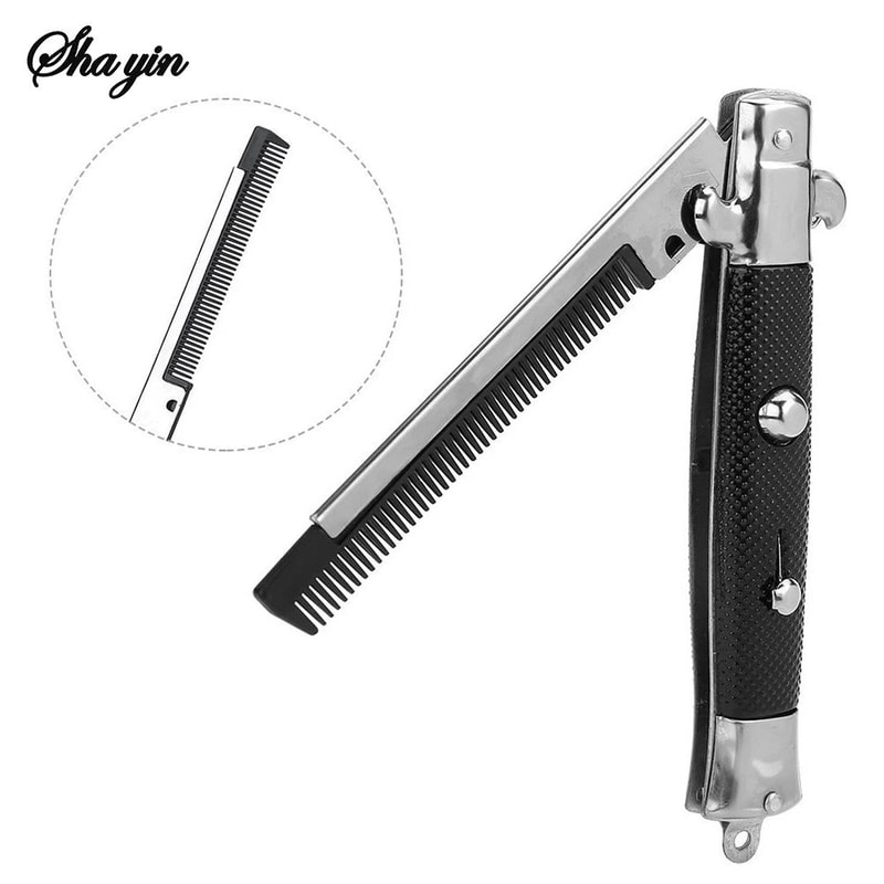 Folding Pocket Comb With Spring Clip Beard Moustache Hair Comb For Men Women Barbershop Grooming 4