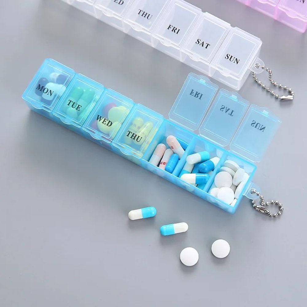7Day Weekly Pill Organizer Box With Splitters Portable Tablet Medicine Case 3 Colors Daily AM PM St 4