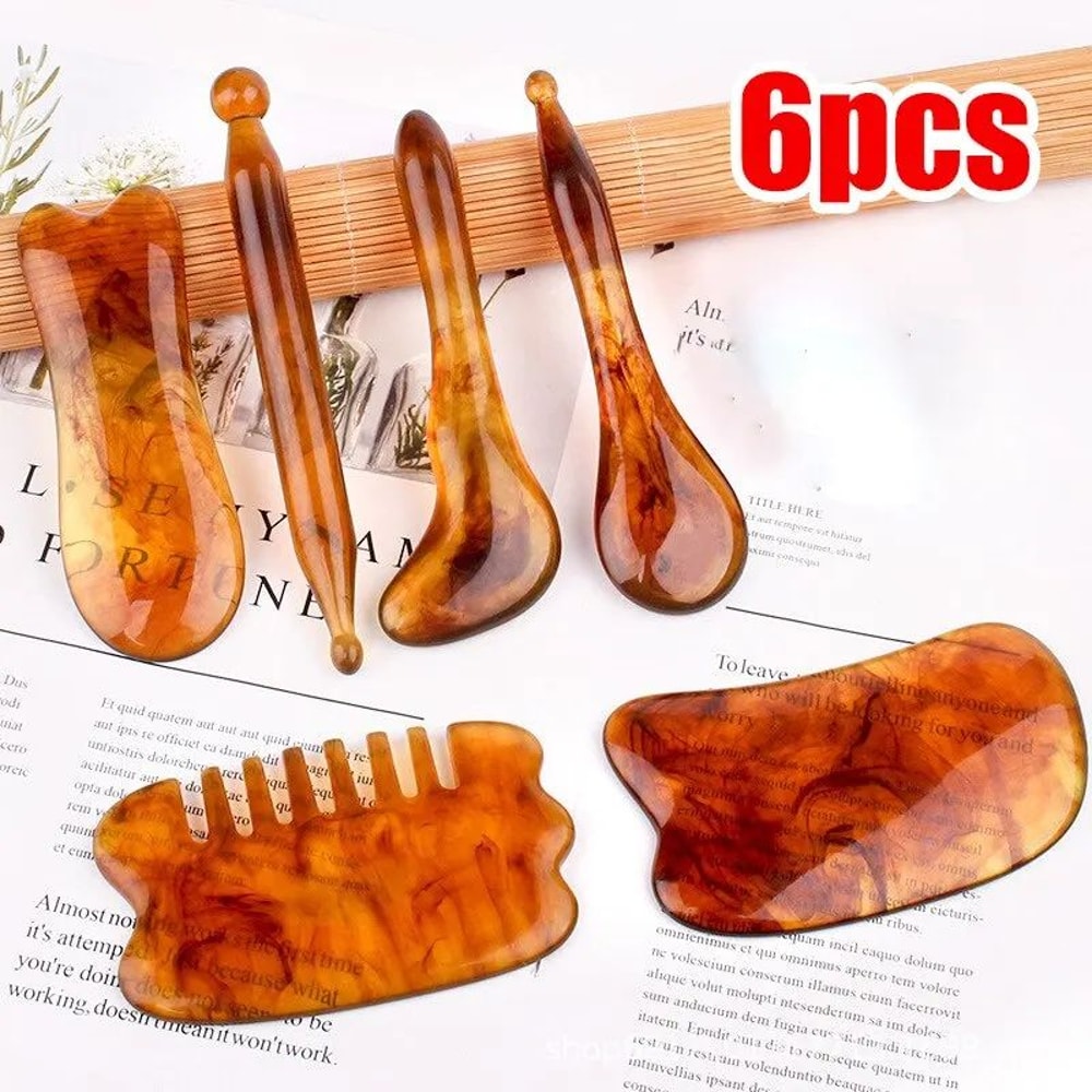 6in1 Resin Gua Sha Massage Tool Kit For Face Body Facial Scraping Board For Neck Arms Legs Back Ey 0