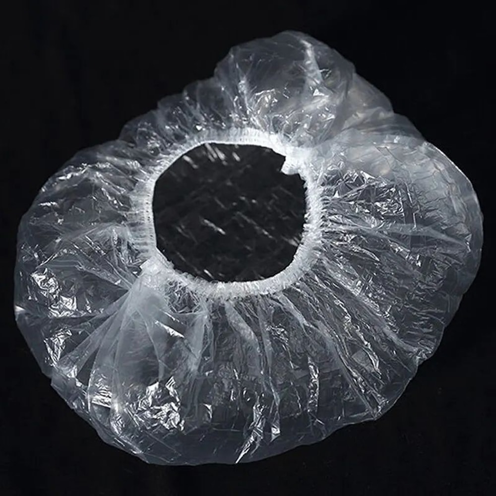 100 Pcs Disposable Shower Caps 165in Thickened Plastic Hair Cover With Elastic Band Waterproof Bath 1