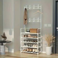 4-5 tier multifunctional plastic storage rack organizer, floor standing shoe & clothes shelf, easy assembly home storage