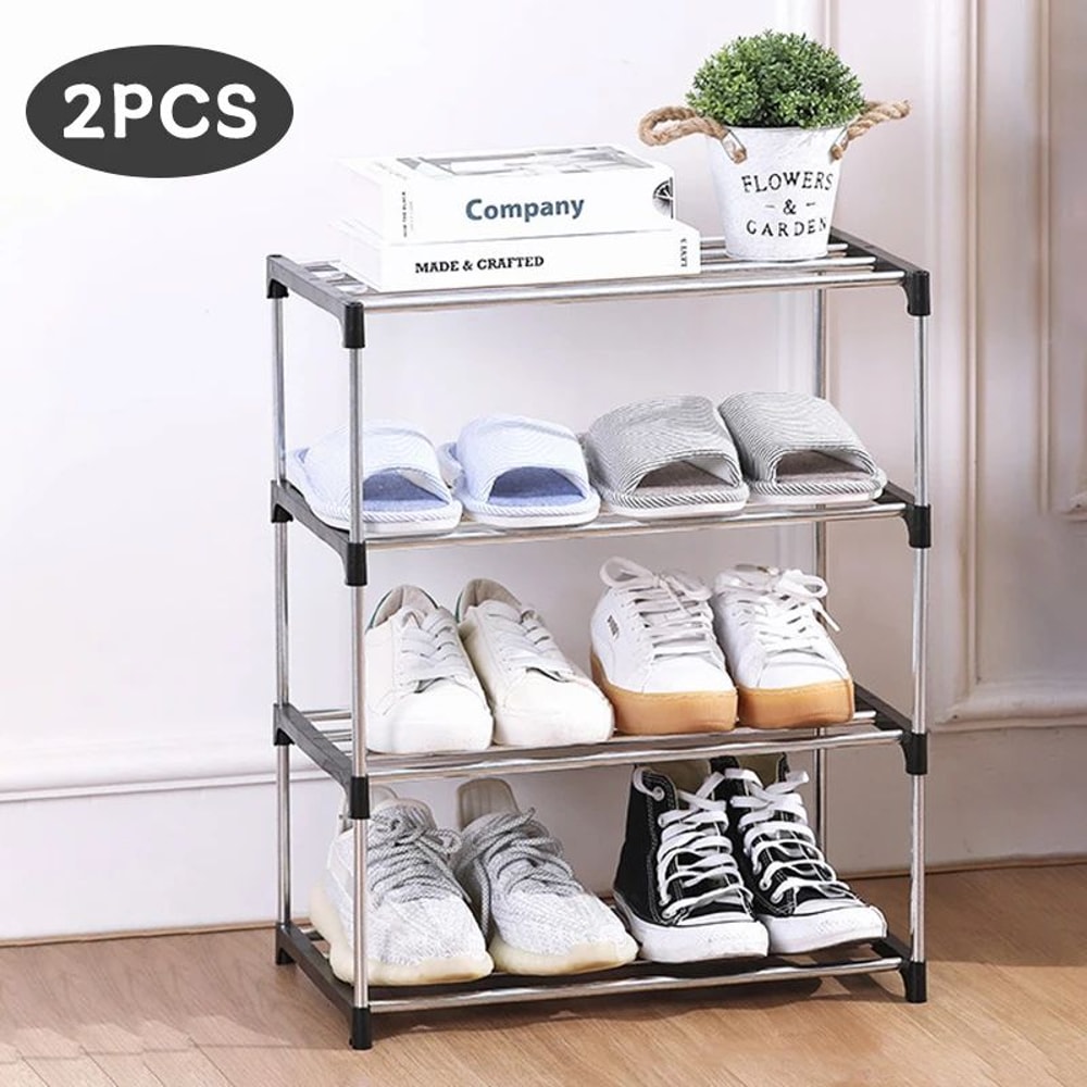 34 Tier Space Saving Shoe Rack Organizer MultiLayer Plastic Storage Shelf With Metal Pipes For Home 10