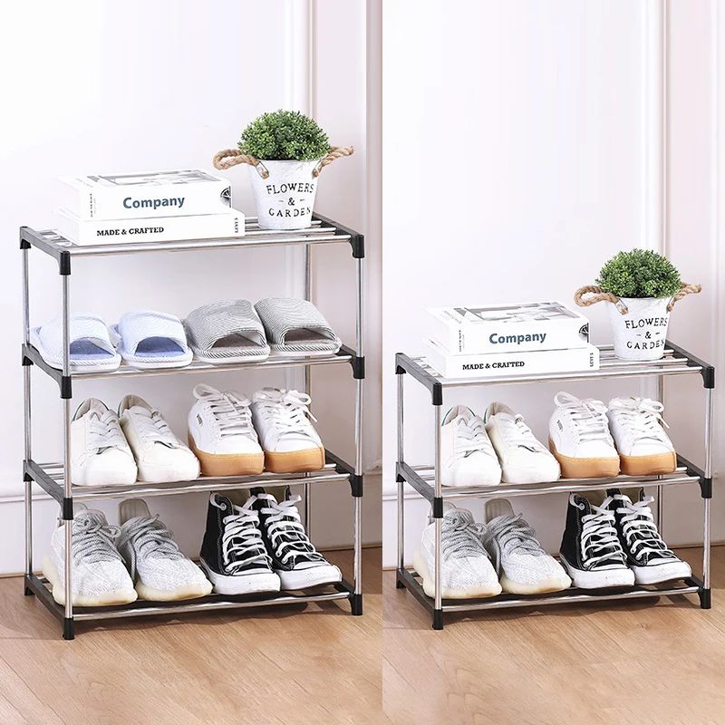 34 Tier Space Saving Shoe Rack Organizer MultiLayer Plastic Storage Shelf With Metal Pipes For Home 11