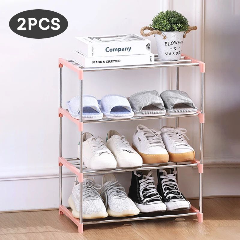 34 Tier Space Saving Shoe Rack Organizer MultiLayer Plastic Storage Shelf With Metal Pipes For Home 12