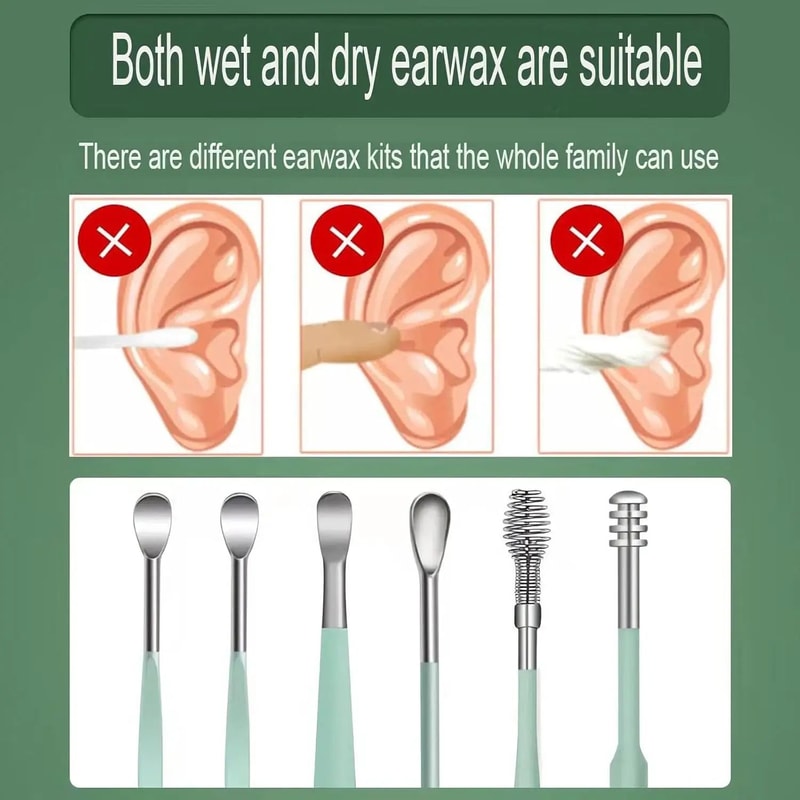 6 Pcs Stainless Steel Ear Wax Removal Kit Ear Cleaner Curette Spoon Earpick Tools For Safe Ear Clea 2