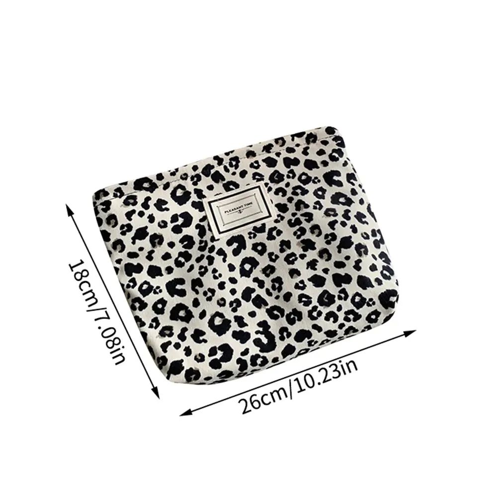 Leopard Print Canvas Makeup Bag Western Style Cosmetic Organizer Pouch With Zipper Portable Phone 5